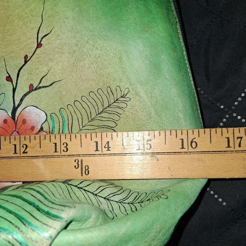 Anuschka Hand-Painted Leather Hobo Bag Peacocks Two sided Painting